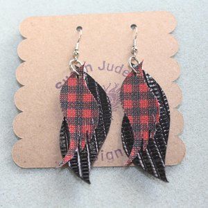 Vinyl Red & Black Feather earrings Lightweight